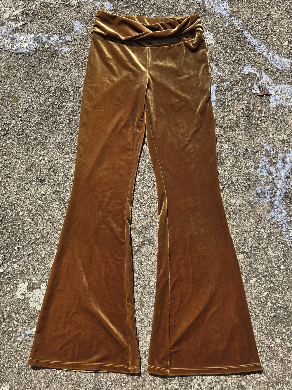 Forever 21 Velvet Gold Mustard Flare Leggings Sz Medium Retro Y2k 70s